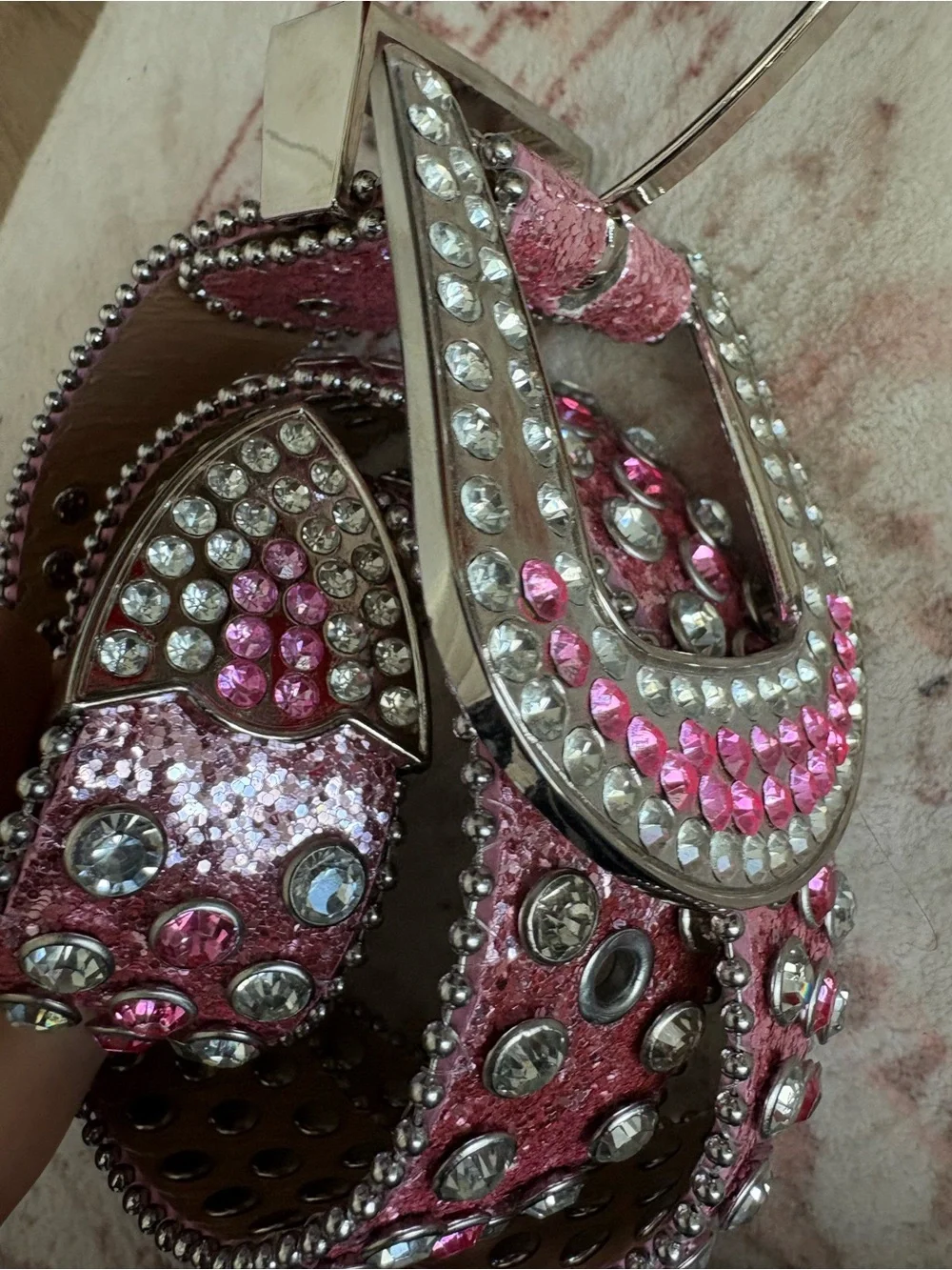 Source Unknown Pink Crystal Western Buckle Belt